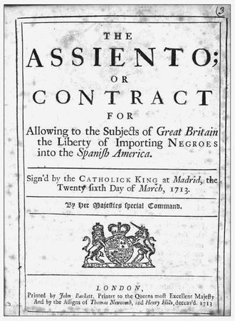 Асьенто – договор между Испанией и Великобританией, позволявший англичанам экспортировать рабов в Латинскую Америку